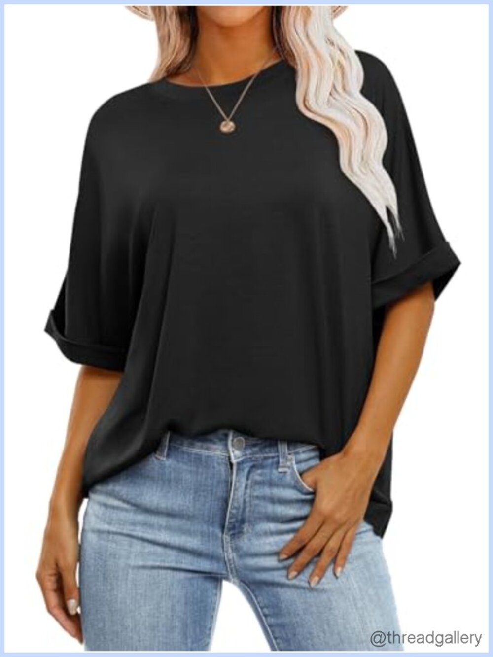 Oversized Short Sleeve Tunic Tee Roll Sleeve Casual Top